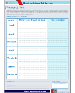 Affichage Horaires collectifs de travail
